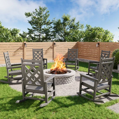 Oversized Adirondack Rocking Chair Set Of 6 - HDPE Poly Lumber, 380lb Capacity & Weather-Resistant With Wood Texture For Patio, Pool, Deck 8 Oversized Adirondack Rocking Chair Set Of 6 - HDPE Poly Lumber, 380lb Capacity & Weather-Resistant With Wood Texture For Patio, Pool, Deck - Image 8