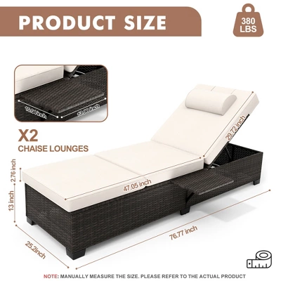 Outdoor PE Wicker Chaise Lounge Chairs, Pool Lounge Chairs Set Of 2, Brown Rattan Pool Lounge Chairs Adjustable Backrest Recliners With Beige Cushion 1 Outdoor PE Wicker Chaise Lounge Chairs, Pool Lounge Chairs Set Of 2, Brown Rattan Pool Lounge Chairs Adjustable Backrest Recliners With Beige Cushion