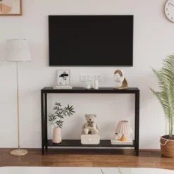 Industrial-Style Narrow Long Entryway Console Table With 2-Tier Shelves -V-Shaped Design Slim Sofa Tables With Sturdy Metal Frame -Garvee Sales GUEST 9b8355f9 7bc7 4f90 b934 8380172df712 1