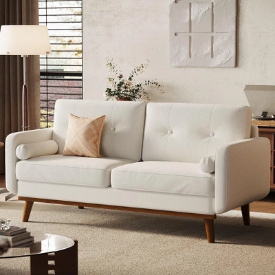 65" Loveseat Sofa, Mid Century Modern Couch Comfy Love Seat Couches, 2 Seater Deep Seat Couch Linen Upholstered Couches For Bedroom Small Space 8 65" Loveseat Sofa, Mid Century Modern Couch Comfy Love Seat Couches, 2 Seater Deep Seat Couch Linen Upholstered Couches For Bedroom Small Space - Image 8