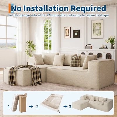 Modular Sectional Couches For Living Room, L-Shaped Sectional Couch With Deep Seat, Upholstered Sofa For Bedroom, No Assembly Required, Chenille 6 Modular Sectional Couches For Living Room, L-Shaped Sectional Couch With Deep Seat, Upholstered Sofa For Bedroom, No Assembly Required, Chenille - Image 6