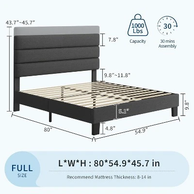 Full/ Queen/ King Bed Frame With Adjustable Headboard, Fabric Upholstered And Wooden Slats Support, Heavy Duty Mattress Foundation 1 Full/ Queen/ King Bed Frame With Adjustable Headboard, Fabric Upholstered And Wooden Slats Support, Heavy Duty Mattress Foundation