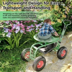 Heavy-Duty Rolling Garden Cart With Swivel Seat & Tool Tray,All-Terrain Wheels, Adjustable Height,for Planting, Weeding, And Yard Work,steel -Garvee Sales GUEST 9cdb8434 e939 4a23 a57a f7a5da688fa0