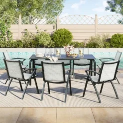 9 PCS Aluminum Patio Dining Set, Outdoor Furniture Set With 8 Stackable Aluminum Dining Chairs And Table, Outdoor Table And Chairs, Black 12 9 PCS Aluminum Patio Dining Set, Outdoor Furniture Set With 8 Stackable Aluminum Dining Chairs And Table, Outdoor Table And Chairs, Black -Garvee Sales GUEST 9d081e18 23ef 4fb1 9b34 d3565ce1b019