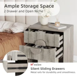 Fluted Nightstand With Charging Station - 2 Drawers + Open Shelf, Modern Wood Bedside Table For Bedroom & Living Room Storage 12 Fluted Nightstand With Charging Station - 2 Drawers + Open Shelf, Modern Wood Bedside Table For Bedroom & Living Room Storage -Garvee Sales GUEST 9d3934de ed2c 47df 9d4a ca40c6c1c9a6