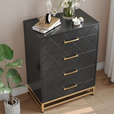 Dresser For Bedroom With 4 Drawer, Modern Dressers Chest Of Drawers, With Wide Drawers And Metal Handles, Wood Dressers, Black 3 Dresser For Bedroom With 4 Drawer, Modern Dressers Chest Of Drawers, With Wide Drawers And Metal Handles, Wood Dressers, Black - Image 3