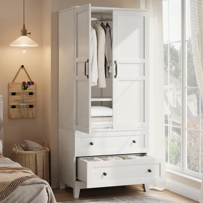 Armoire Wardrobe Closet With 2 Drawers,72" Wooden Tall Clothing Wardrobe Cabinet With Hanging Rod, Armoire With Doors Adjustable Shelves For Bedroom 8 Armoire Wardrobe Closet With 2 Drawers,72" Wooden Tall Clothing Wardrobe Cabinet With Hanging Rod, Armoire With Doors Adjustable Shelves For Bedroom - Image 8