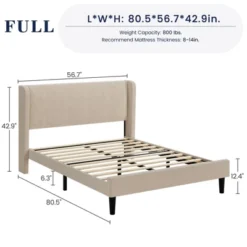 Full/Queen/King Upholstered Bed Frame With Wingback Headboard, Velvet Upholstery Platform Bed, Wooden Slat Support, Box Spring Optional