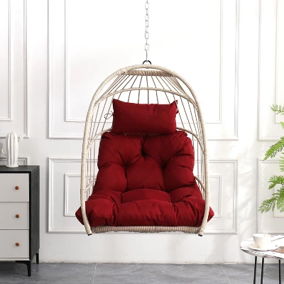 Outdoor Garden Rattan Egg Swing Chair Hanging Chair For Patio, Porch, Bedroom, Garden, Courtyard, Balcony 10 Outdoor Garden Rattan Egg Swing Chair Hanging Chair For Patio, Porch, Bedroom, Garden, Courtyard, Balcony - Image 10