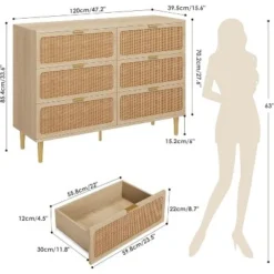 Rattan 6 Drawer Dressers For Bedroom, Boho Wooden Chests Of Drawers, Modern Double Dresser Chest For Living Room, Entryway, Kids Room -Garvee Sales GUEST 9e359e3c fe17 48dc 848e 3fada3d57fc8