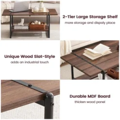 2-Tier Farmhouse 41'' Large Wood Coffee Table With Storage Shelf