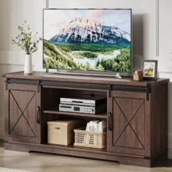 Farmhouse TV Stand And Entertainment Center For TV Up To 65 Inches With Sliding Barn Doors And Adjustable Shelf, Brown 8 Farmhouse TV Stand And Entertainment Center For TV Up To 65 Inches With Sliding Barn Doors And Adjustable Shelf, Brown -Garvee Sales GUEST 9e5380e6 1b58 4bd0 ae51 2d8ffe581c6c