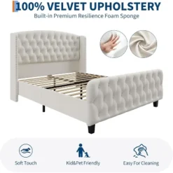 51" Tall Queen/King Size Velvet Upholstered Platform Bed Frame With Button Tufted Wingback Headboard & Footboard, No Box Spring Needed 11 51" Tall Queen/King Size Velvet Upholstered Platform Bed Frame With Button Tufted Wingback Headboard & Footboard, No Box Spring Needed -Garvee Sales GUEST 9e6f1c6d fd6f 499b bd13 bbd4f08e580f 1