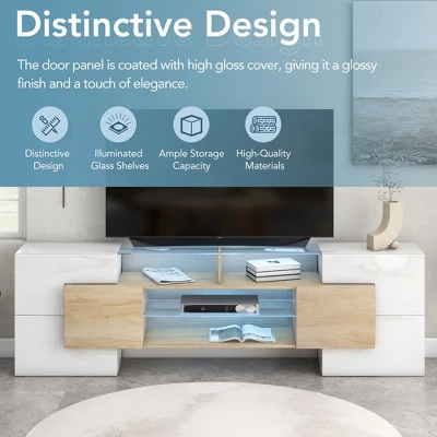 80" Modern TV Stand, Entertainment Center With 2 Illuminated Glass Shelves TV Cabinet For Living Room 6 80" Modern TV Stand, Entertainment Center With 2 Illuminated Glass Shelves TV Cabinet For Living Room - Image 6