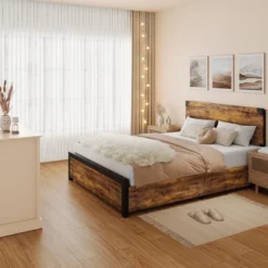Queen Bed Frame With Storage, 4 Drawers And Heavy Duty Strong Metal Support Bed Frame With Wooden Headboard And Footboard -Garvee Sales GUEST 9f261b94 b41f 4863 b59f 9250a31f808f