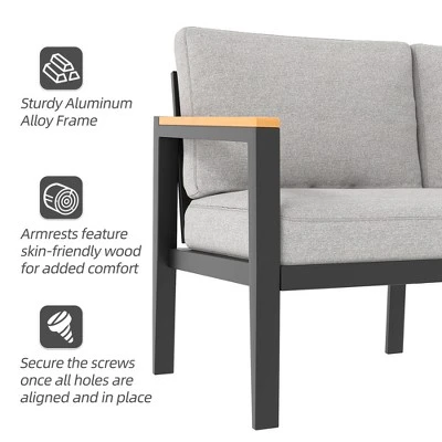 Garvee Outdoor Aluminum Furniture Set,4 Piece Patio Conversation Sets,Removable & Washable Cushion,Ink Color Tempered Glass Table Light Grey 5 Garvee Outdoor Aluminum Furniture Set,4 Piece Patio Conversation Sets,Removable & Washable Cushion,Ink Color Tempered Glass Table Light Grey - Image 5