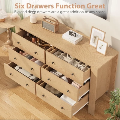 Dressers For Bedroom, Large 6 Drawer Dressers With Deep Drawers & Metal Knobs, Modern Wooden Double Chests Of Drawers For Kids Bedroom, Entryway 2 Dressers For Bedroom, Large 6 Drawer Dressers With Deep Drawers & Metal Knobs, Modern Wooden Double Chests Of Drawers For Kids Bedroom, Entryway - Image 2