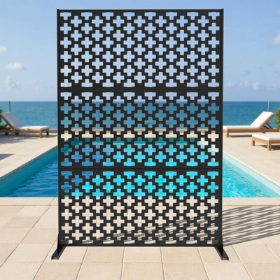 Metal Privacy Screen Outdoor 71"x47", Freestanding Decorative Privacy Fence Panel For Patio, Balcony, Deck, Garden, Indoor, Black Traditional 6 Metal Privacy Screen Outdoor 71"x47", Freestanding Decorative Privacy Fence Panel For Patio, Balcony, Deck, Garden, Indoor, Black Traditional - Image 6