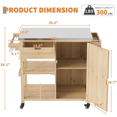 Outdoor Grill Cart, Solid Wood BBQ Cart Prep Table, Portable Rolling Kitchen Island With Stainless Steel Top, Drawer, & Open Shelves -Garvee Sales GUEST 9fd39fd8 a7d4 4a87 a458 a91a06438093