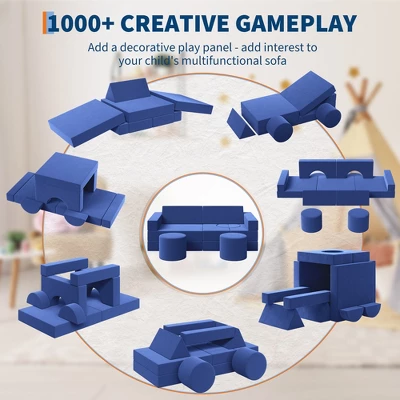 Kids Couch For Building Fort Toy,13pcs DIY Toddler Sofa,Velvet Toddler Futon Sofa Bed For Playroom, Bedroom,Grey 3 Kids Couch For Building Fort Toy,13pcs DIY Toddler Sofa,Velvet Toddler Futon Sofa Bed For Playroom, Bedroom,Grey - Image 3