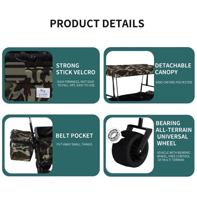 Collapsible Garden Cart With Removable Canopy, Extra Large Folding Utility Wagon Carts With 7" Wheels, 360 Degree Swivel Wheels & Adjustable Handle 2 Collapsible Garden Cart With Removable Canopy, Extra Large Folding Utility Wagon Carts With 7" Wheels, 360 Degree Swivel Wheels & Adjustable Handle - Image 2