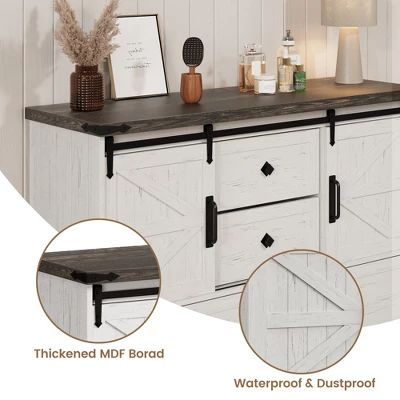 Farmhouse 4 Drawer Dresser, 58.7" Chest Of Drawers With Sliding Barn Door, Rustic Wood Sideboard Buffet Cabinet With Adjustable Shelves 7 Farmhouse 4 Drawer Dresser, 58.7" Chest Of Drawers With Sliding Barn Door, Rustic Wood Sideboard Buffet Cabinet With Adjustable Shelves - Image 7