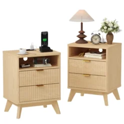 Modern Bedroom Nightstand With 2 Drawers, Wooden Sofa Side Table With Storage, Accent Bedside Table For Small Space, Narrow End Table -Garvee Sales GUEST a0e7e171 12b1 4134 be2f 870e393d6ed4