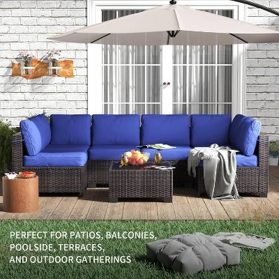 Garvee 7-Piece Outdoor Patio Set, Rattan Sectional Sofa With Cushions, Wicker Conversation Set For Balcony, Backyard, Or Garden 6 Garvee 7-Piece Outdoor Patio Set, Rattan Sectional Sofa With Cushions, Wicker Conversation Set For Balcony, Backyard, Or Garden - Image 6