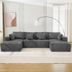 137" Sectional Couch Cloud Modular Modern U-Shaped Sofa With Chaise Lounge, Corduroy Fabric, No Assembly Required -Garvee Sales GUEST a19d993a d549 4fe7 a18e 662df2320222 1