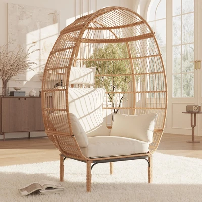 Wicker Egg Chair With Cushion, Rattan Patio Chair For Outdoor Indoor, 500 Lbs Egg Shape Balcony Chair For Living Room, Backyard 9 Wicker Egg Chair With Cushion, Rattan Patio Chair For Outdoor Indoor, 500 Lbs Egg Shape Balcony Chair For Living Room, Backyard - Image 9