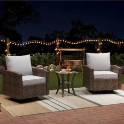 3-Piece Outdoor Wicker Bistro Set With Swivel Chairs - Modern Rattan Patio Furniture With Thick Cushions & Side Table -Garvee Sales GUEST a25f9264 4537 4b4f b4c2 8e893b86e386
