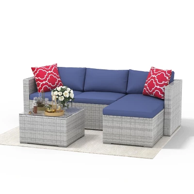 Whizmax 5-Piece PE Rattan Patio Set - Outdoor Wicker Furniture With Cushions & Glass Table, For Porch, Garden, Balcony 10 Whizmax 5-Piece PE Rattan Patio Set - Outdoor Wicker Furniture With Cushions & Glass Table, For Porch, Garden, Balcony - Image 10