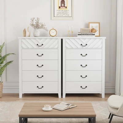 Garvee 5 Drawer Dresser For Bedroom, WHite 45.2" Tall Chest Of Drawer With V Shape Design, Modern Wooden Closet Nightstand For Living Room Entryway 2 Garvee 5 Drawer Dresser For Bedroom, WHite 45.2" Tall Chest Of Drawer With V Shape Design, Modern Wooden Closet Nightstand For Living Room Entryway - Image 2