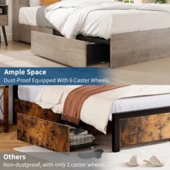 Farmhouse Full/Queen/King Bed Frame With 51" Storage Headboard, 4 Drawers & Charging Station, 1000Lbs Capacity, No Box Spring Needed, Noise-Free -Garvee Sales GUEST a303f80d bc53 4976 9502 7d2c042a3cff