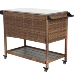 Outdoor Wicker Bar Cart, Patio Wine Serving Cart With Stainless Steel Top, Beverage Bar Prep Table With Storage & Wheel For Backyard Poolside Brown 11 Outdoor Wicker Bar Cart, Patio Wine Serving Cart With Stainless Steel Top, Beverage Bar Prep Table With Storage & Wheel For Backyard Poolside Brown -Garvee Sales GUEST a35d48cc 63ad 45a0 b9f8 6f6d0a90c2b1