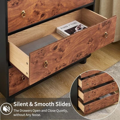 Modern Chest Of Drawers With Natural Texture, Curved Profile Design, Dresser TV Stand, Wood Drawer Organizer For Bedroom, Living Room, Natural Oak 6 Modern Chest Of Drawers With Natural Texture, Curved Profile Design, Dresser TV Stand, Wood Drawer Organizer For Bedroom, Living Room, Natural Oak - Image 6