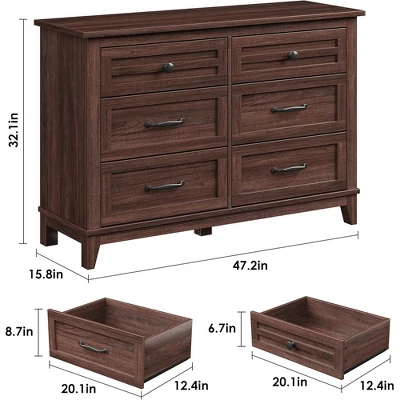 6 Dresser For Bedroom, 47 In Wide Drawer Dresser With Storage Freestanding, Wooden Closet Dresser Storage Chest For Bedroom, Brown 2 6 Dresser For Bedroom, 47 In Wide Drawer Dresser With Storage Freestanding, Wooden Closet Dresser Storage Chest For Bedroom, Brown - Image 2