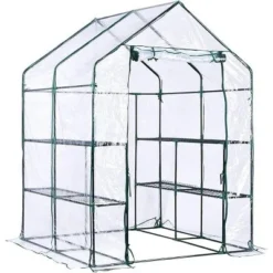Outdoor Gardening Greenhouse, 56.3x56.3x76.77 Inch 6 Shelf Walk In, Heavy Duty Metal Frame,PE Cover, Roll Up Door, All Season Plant House