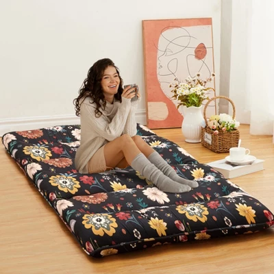 Japanese Style Futon Mattress Floral Print Floor Mattresses For Sleeping Camping Travel, Portable & Foldable Design (Twin/Full Size) 3 Japanese Style Futon Mattress Floral Print Floor Mattresses For Sleeping Camping Travel, Portable & Foldable Design (Twin/Full Size) - Image 3