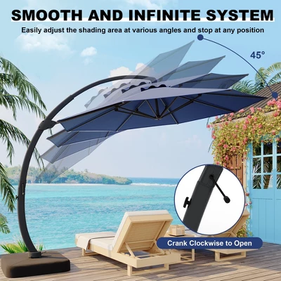 Outdoor Large Round Aluminum Offset Umbrella, Heavy Duty Offset Umbrella With 360¡ãRotation, Offset Patio Cantilever UmbrellaS With Base Included 7 Outdoor Large Round Aluminum Offset Umbrella, Heavy Duty Offset Umbrella With 360¡ãRotation, Offset Patio Cantilever UmbrellaS With Base Included - Image 7