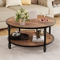 Whizmax Round Coffee Table, Rustic Wooden Surface Top & Sturdy Metal Legs Industrial Sofa Table For Living Room 17 Whizmax Round Coffee Table, Rustic Wooden Surface Top & Sturdy Metal Legs Industrial Sofa Table For Living Room -Garvee Sales GUEST a48a7a5f 327e 4635 b498 29f8fb798e5c