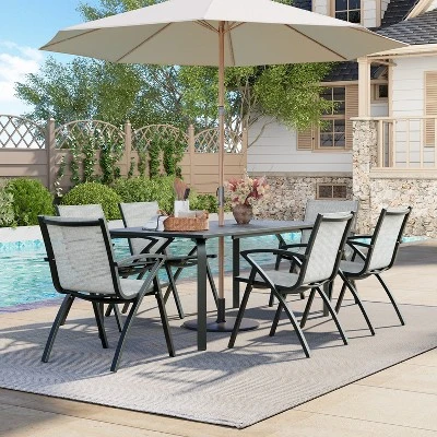 9 PCS Aluminum Patio Dining Set, Outdoor Furniture Set With 8 Stackable Aluminum Dining Chairs And Table, Outdoor Table And Chairs, Black 3 9 PCS Aluminum Patio Dining Set, Outdoor Furniture Set With 8 Stackable Aluminum Dining Chairs And Table, Outdoor Table And Chairs, Black - Image 3