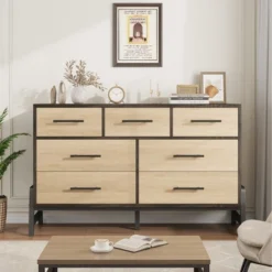 7 Dresser For Bedroom, 52" Wide Dresser, Wide Drawer With Storage Freestanding, Wooden Storage Chest For Living Room, Bedroom