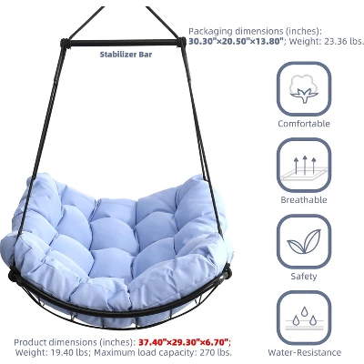Hammock Chair Swing With Cushion - Outdoor Indoor Hanging Hammock Chair For Patio, Porch, Bedroom, Garden, Courtyard, Balcony 6 Hammock Chair Swing With Cushion - Outdoor Indoor Hanging Hammock Chair For Patio, Porch, Bedroom, Garden, Courtyard, Balcony - Image 6