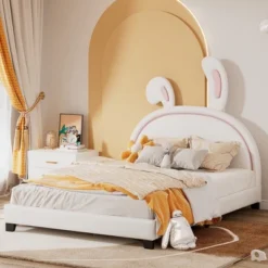 Full Size Bed Frame, Full Size Upholstered Leather Platform Bed With Ears Headboard Bed Frame With Rabbit Ornament -Garvee Sales GUEST a4f83335 7ea9 4836 bffa 9bd47b54957b
