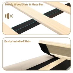 Canopy Bed Frame With Upholstered Headboard, Four Poster Design, Button Tufted, And Slide Rail, No Box Spring Required, Wooden Slatted Structure 13 Canopy Bed Frame With Upholstered Headboard, Four Poster Design, Button Tufted, And Slide Rail, No Box Spring Required, Wooden Slatted Structure -Garvee Sales GUEST a503ce3a 32d1 442a 820c 54202638dd7a