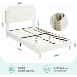 Garvee Twin Bed Frames, Upholstered Platform Bed Frame With Bookcase Headboard, Velvet Platform Bed Mattress Foundation, Easy Assembly, White -Garvee Sales GUEST a518d433 ff00 4c5a 93de 05f93a41c52d