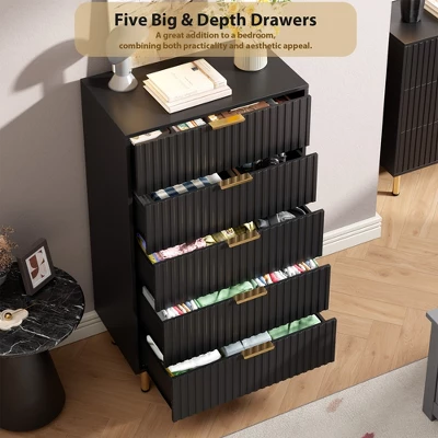 Fluted 3/5/6/8 Drawer Storage Dresser, Tall Modern Chest With Ample Deep Drawers And Wide Top, Wooden Organizer For Living Room, Hallway 3 Fluted 3/5/6/8 Drawer Storage Dresser, Tall Modern Chest With Ample Deep Drawers And Wide Top, Wooden Organizer For Living Room, Hallway - Image 3