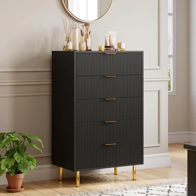 Dresser, Modern 5 Drawer Dresser For Bedroom With Gold Handle And Large Drawer, Wood Double Chest Of Drawers And Storage Organizer For Living Room 7 Dresser, Modern 5 Drawer Dresser For Bedroom With Gold Handle And Large Drawer, Wood Double Chest Of Drawers And Storage Organizer For Living Room - Image 7