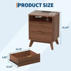 Modern Bedroom Nightstand With 2 Drawers, Wooden Sofa Side Table With Storage, Accent Bedside Table For Small Space, Narrow End Table
